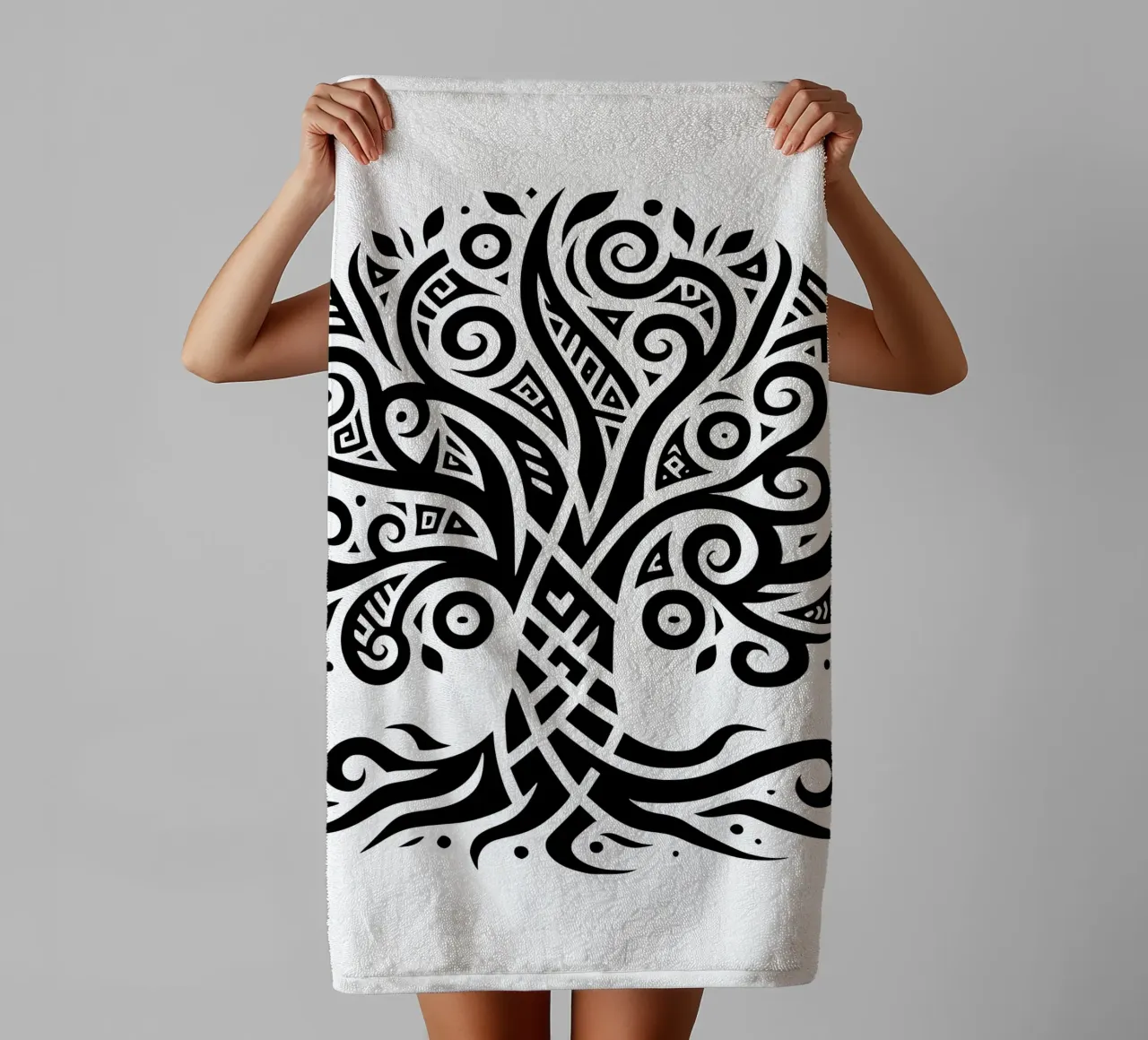 Albero della vita in bianco e nero asciugamano da bagno da Spiritual Touch