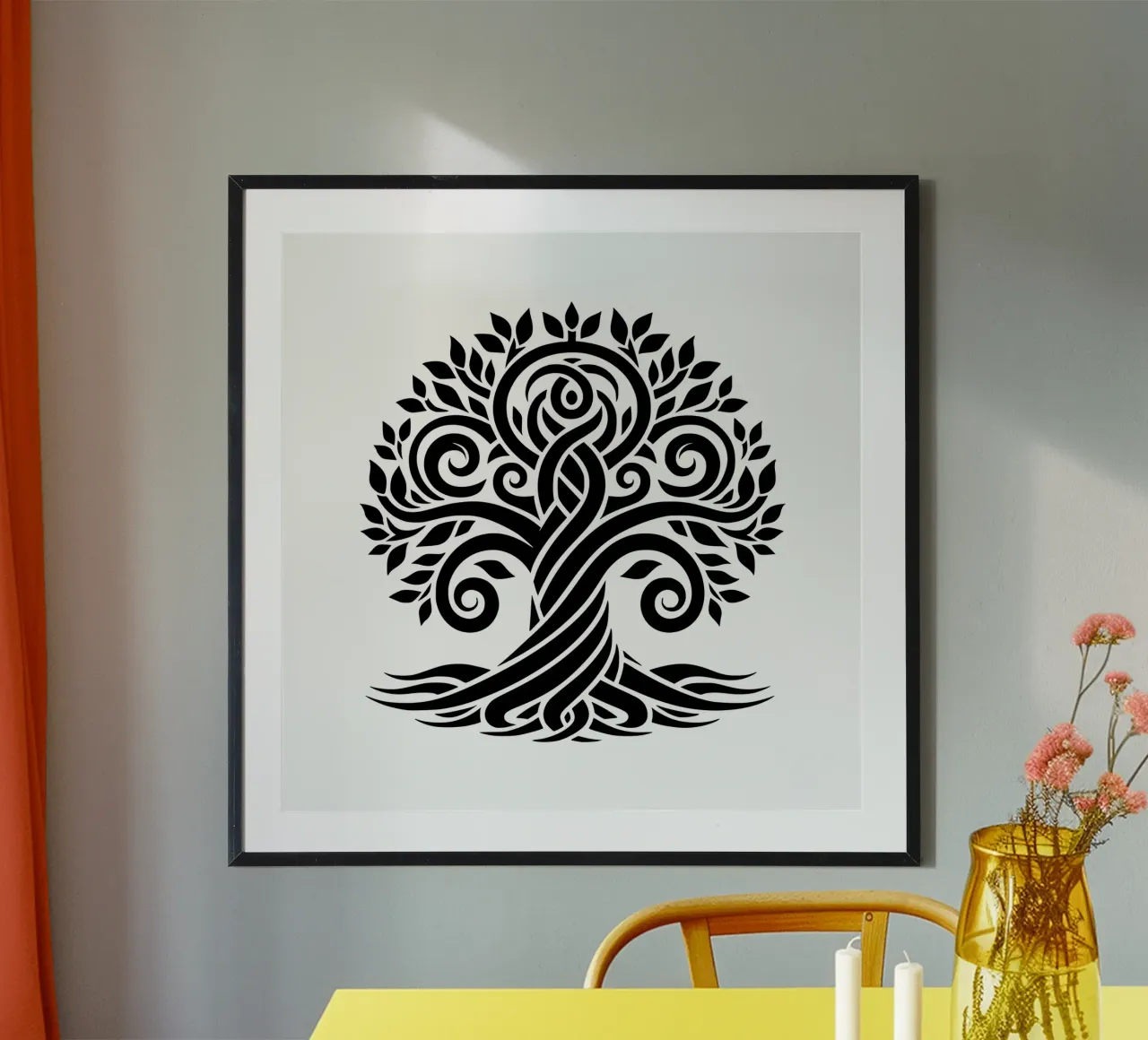 Albero della vita in bianco e nero poster con telaio in legno da Spiritual Touch
