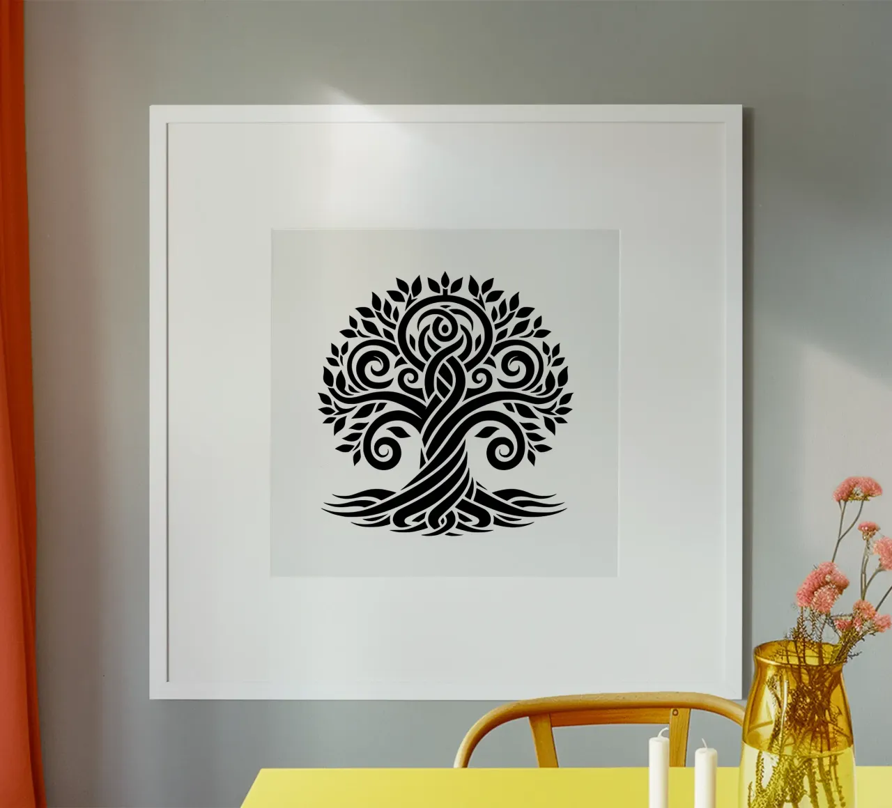 Albero della vita in bianco e nero poster con telaio in legno da Spiritual Touch
