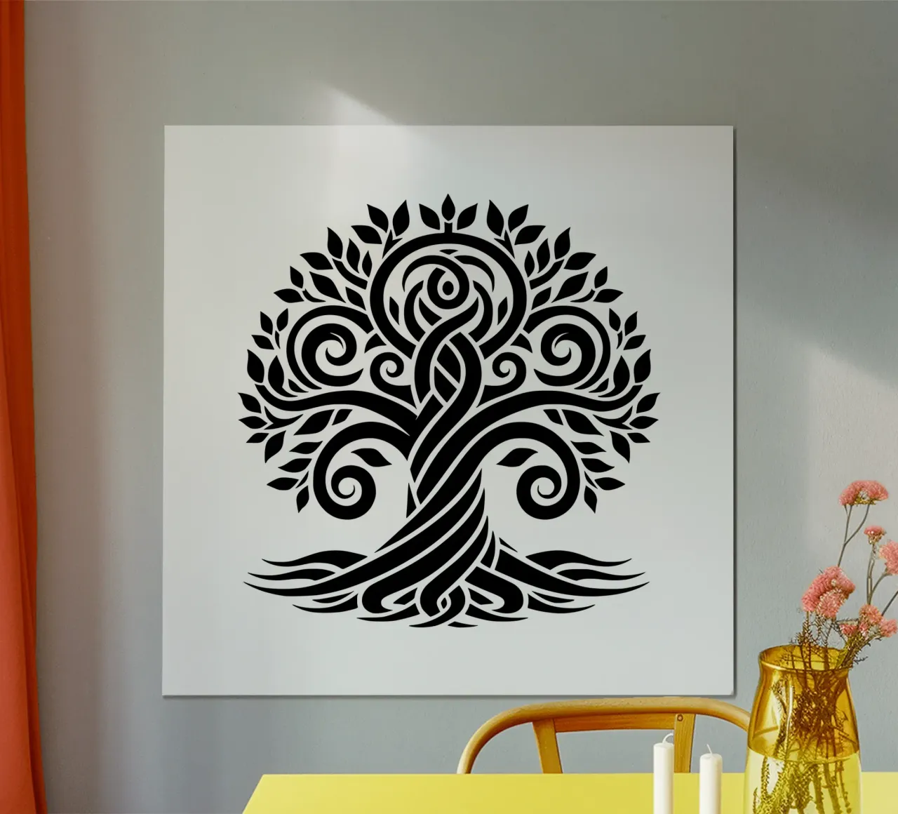 Albero della vita in bianco e nero poster con telaio in legno da Spiritual Touch
