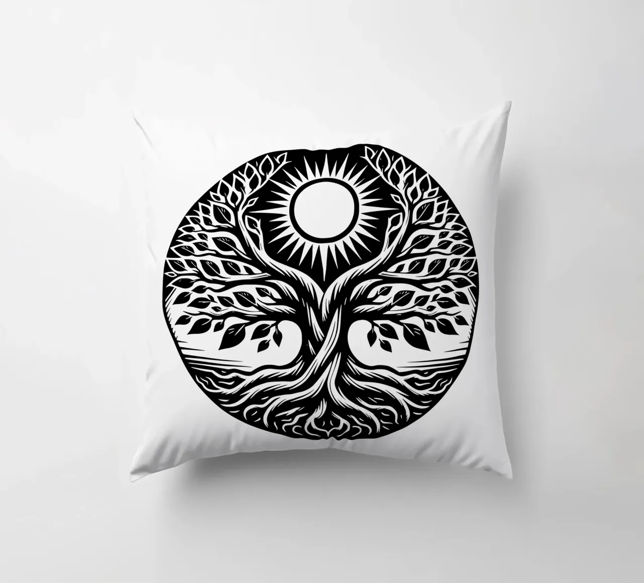 Albero della vita in bianco e nero cuscino da Spiritual Touch