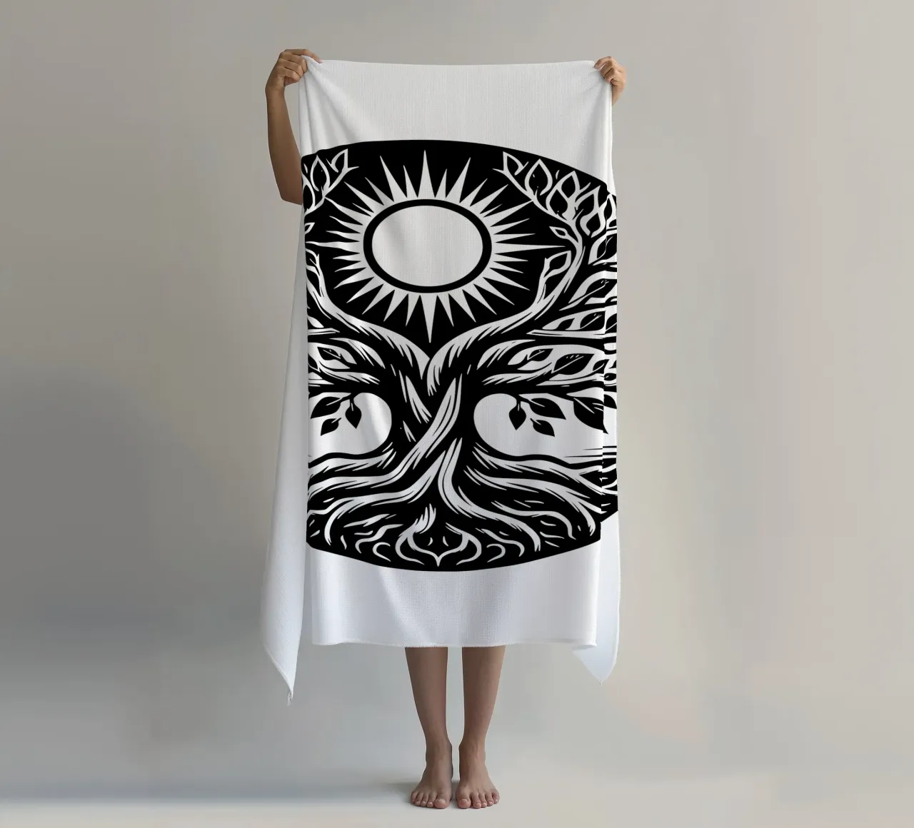 Albero della vita in bianco e nero telo mare da Spiritual Touch