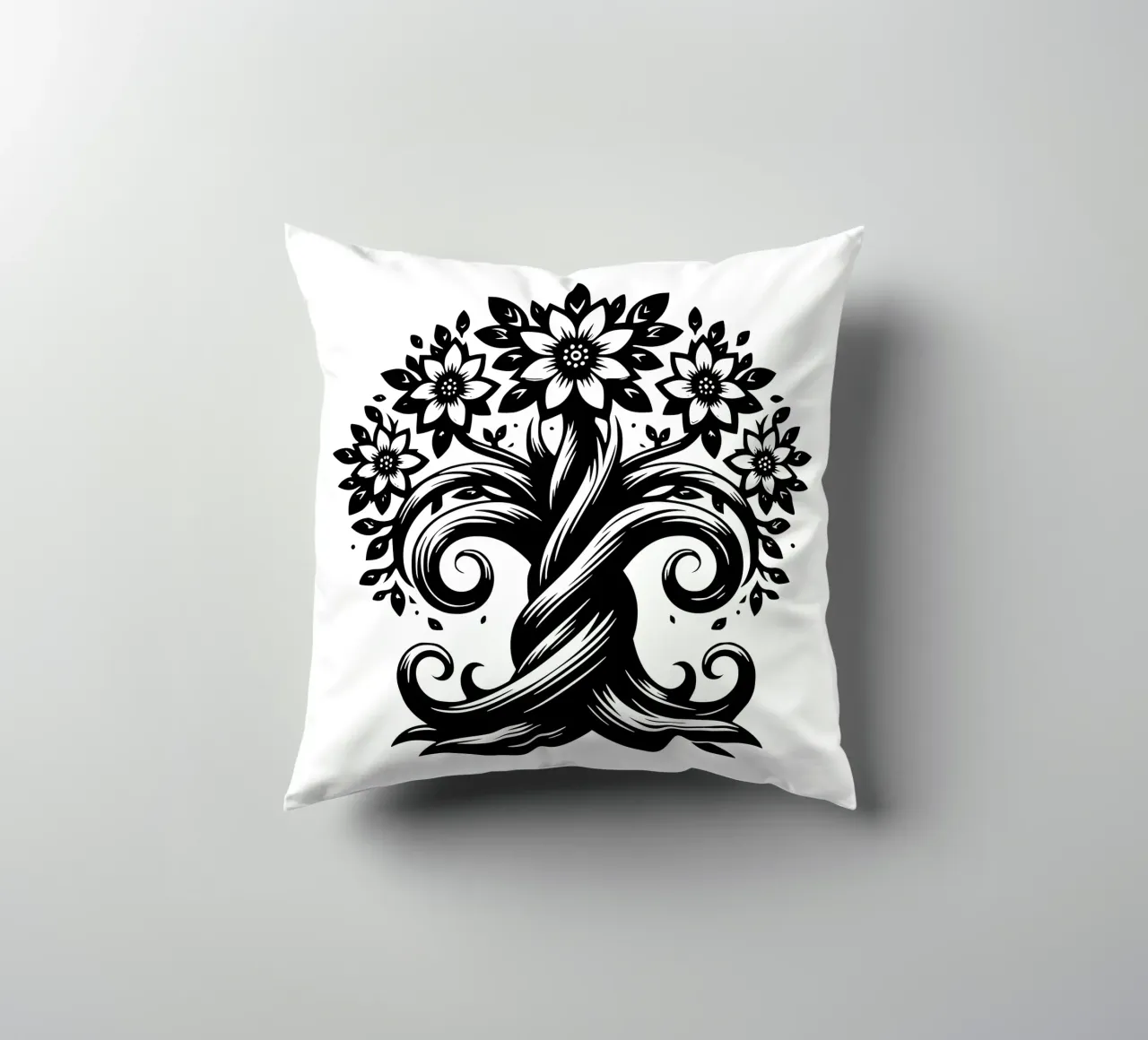 Albero della vita in bianco e nero cuscino da Spiritual Touch