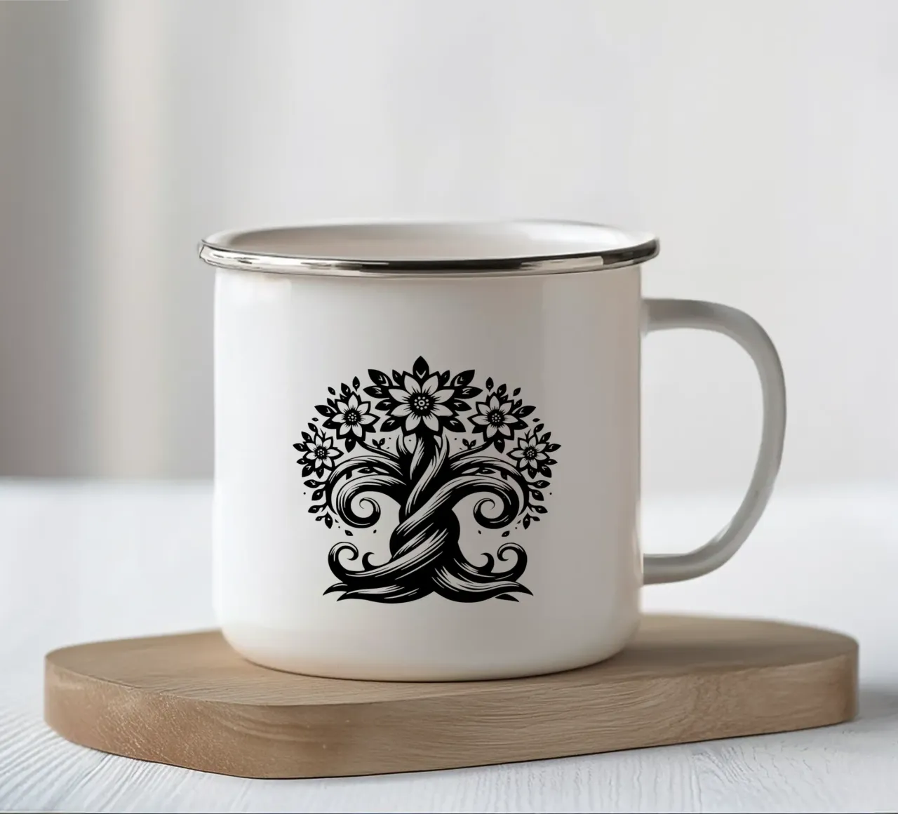 Albero della vita in bianco e nero tazza in smalto da Spiritual Touch