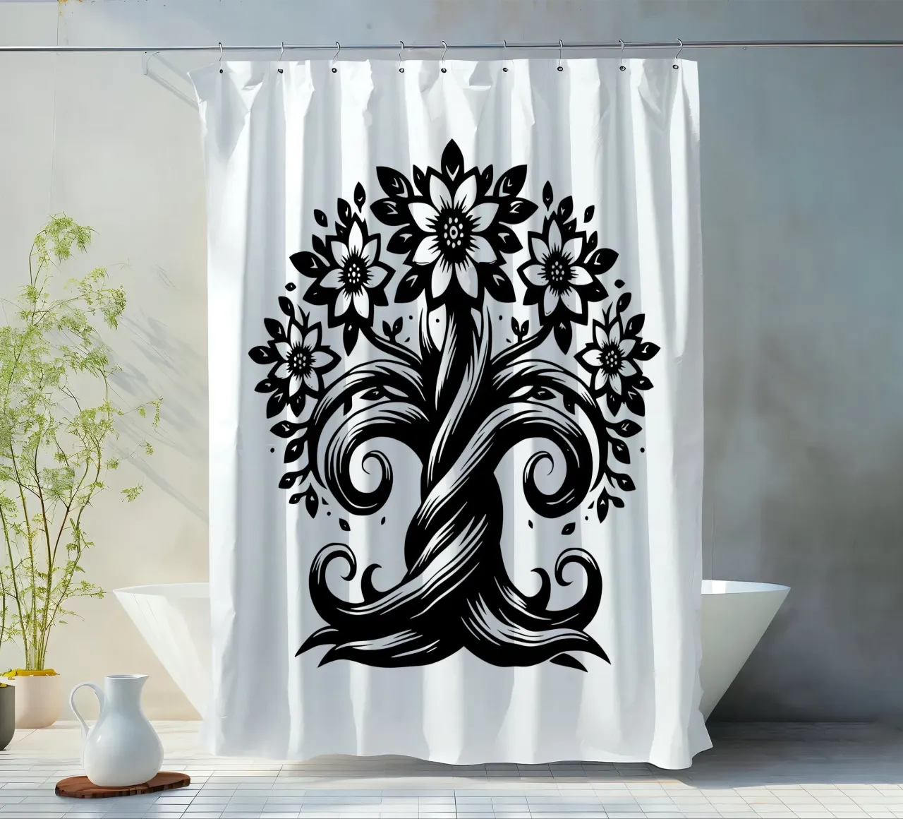 Albero della vita in bianco e nero tenda da doccia da Spiritual Touch