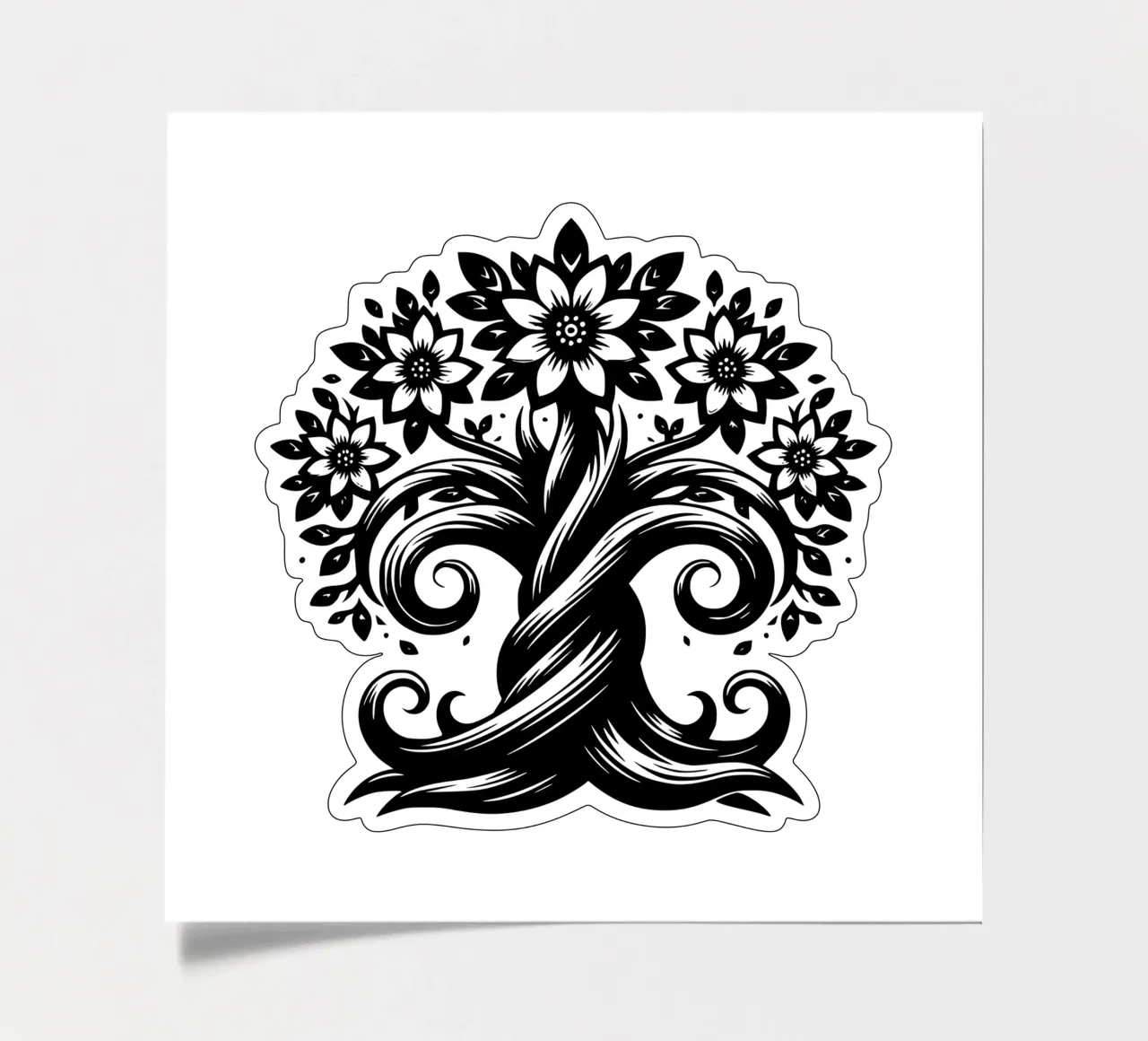 Schwarz-weißer Lebensbaum Stickerbogen von Spiritual Touch