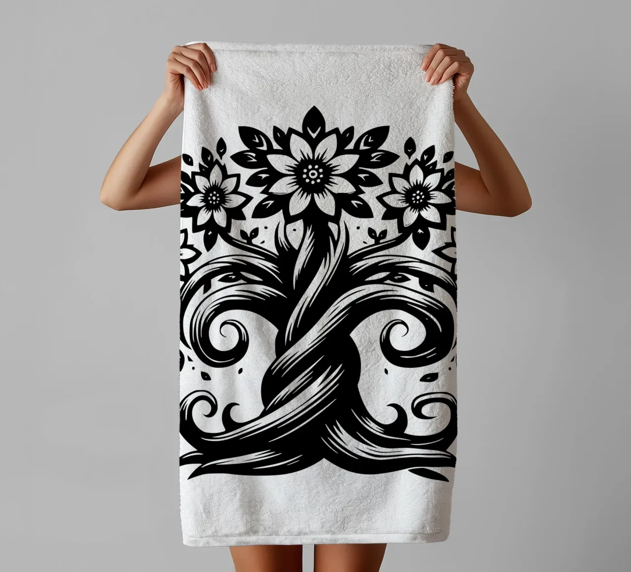 Albero della vita in bianco e nero asciugamano da bagno da Spiritual Touch