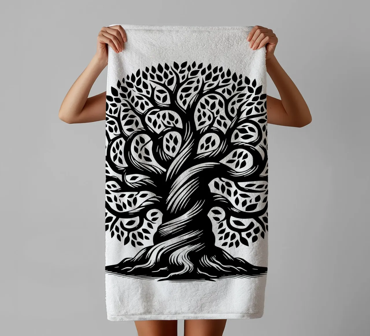 Albero della vita in bianco e nero asciugamano da bagno da Spiritual Touch