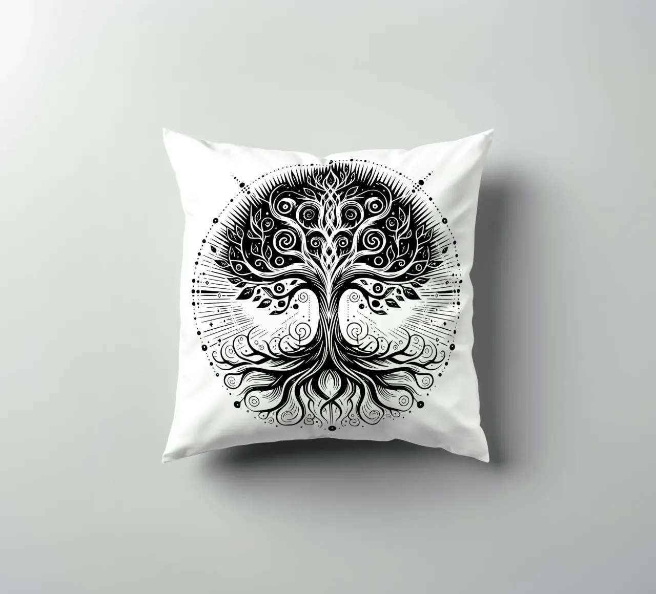 Albero della vita in bianco e nero cuscino da Spiritual Touch