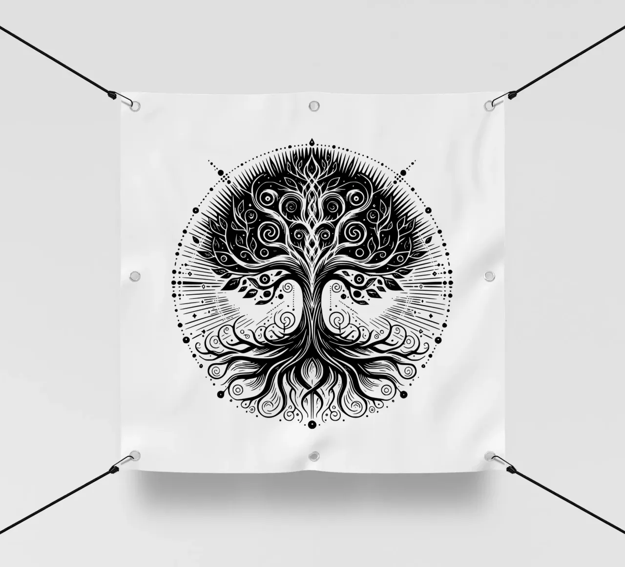 Albero della vita in bianco e nero telo in pvc da Spiritual Touch