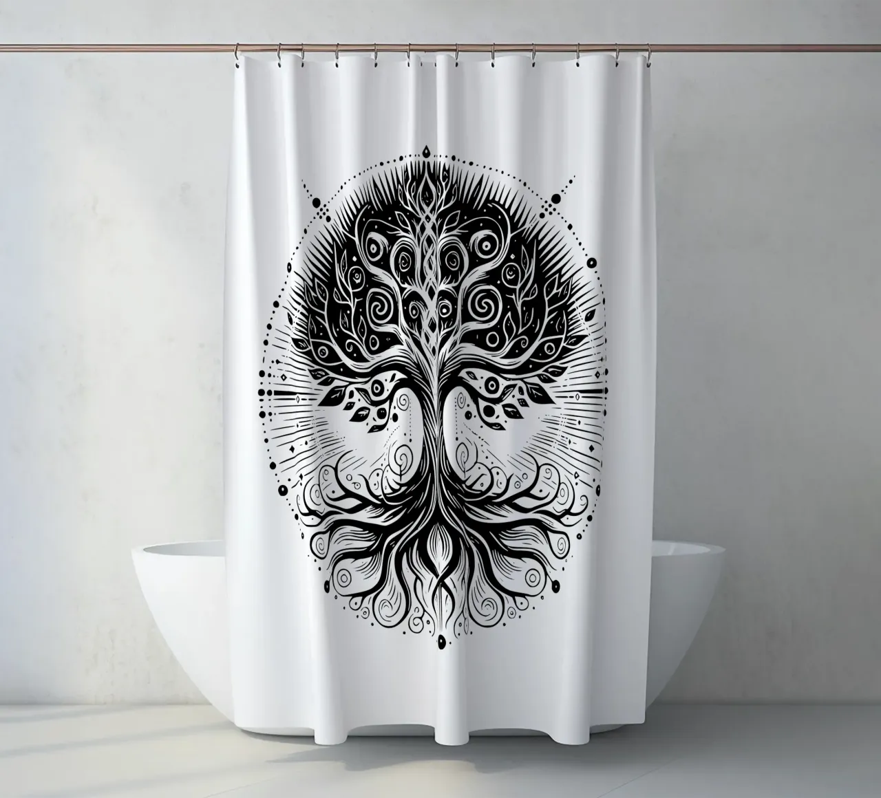 Albero della vita in bianco e nero tenda da doccia da Spiritual Touch