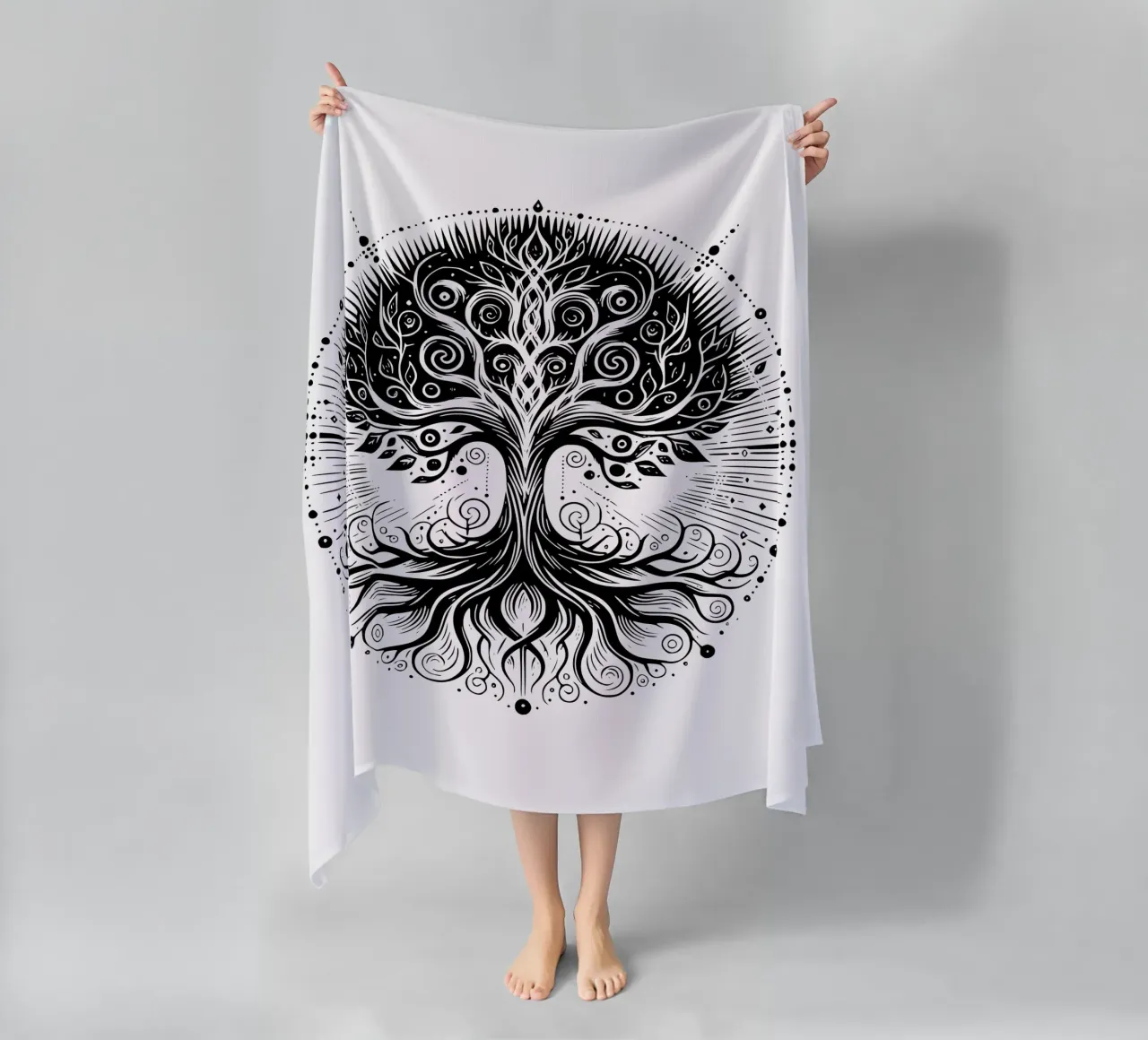 Albero della vita in bianco e nero telo mare da Spiritual Touch