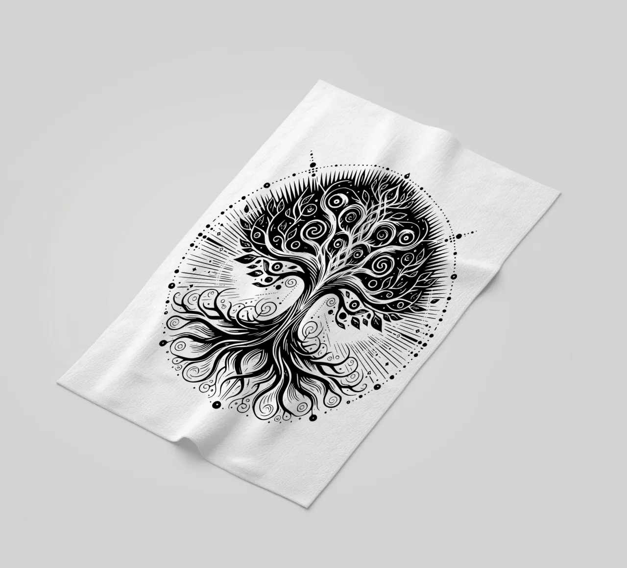 Albero della vita in bianco e nero telo mare da Spiritual Touch