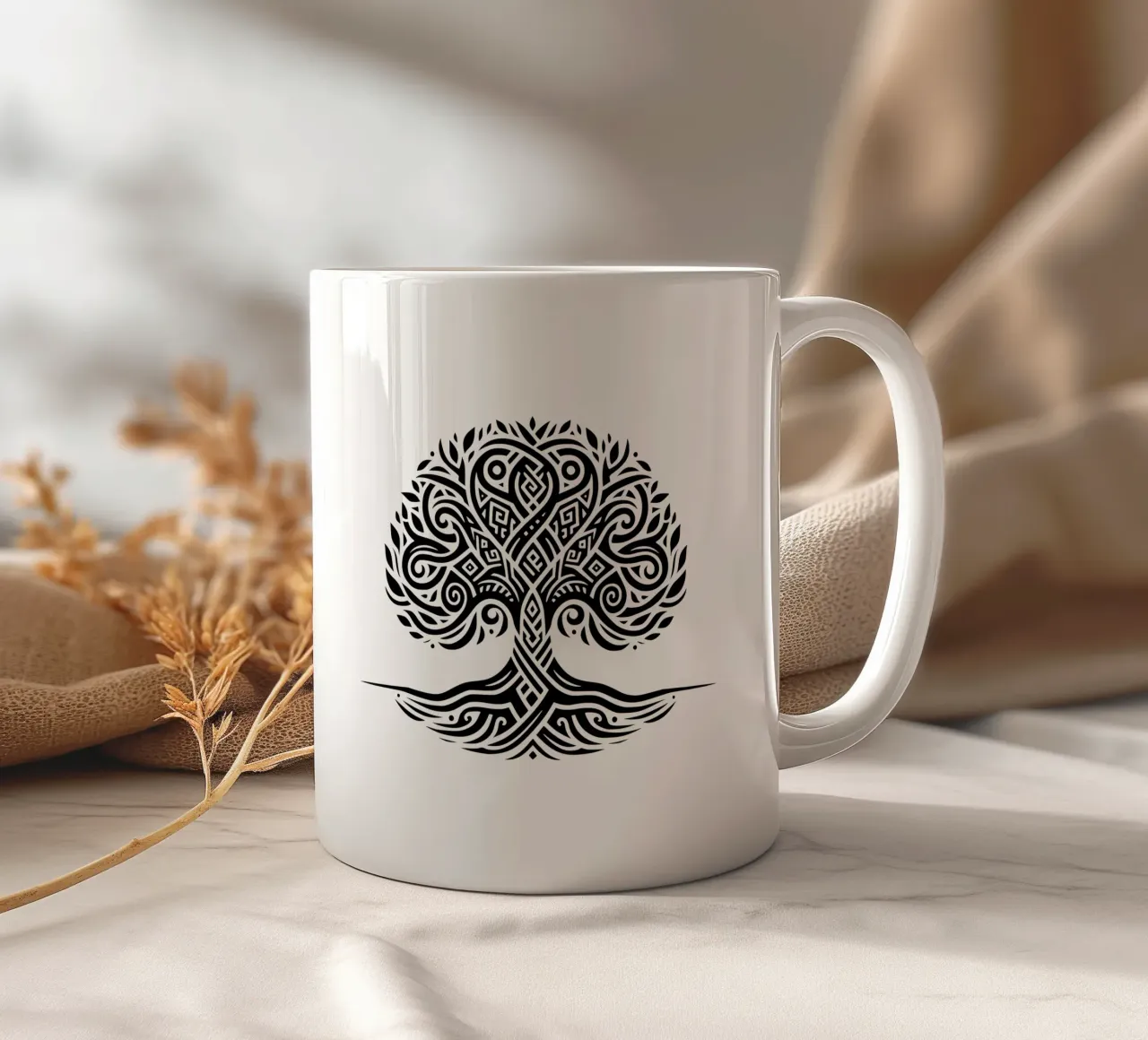 Albero della vita in bianco e nero tazza in ceramica da Spiritual Touch