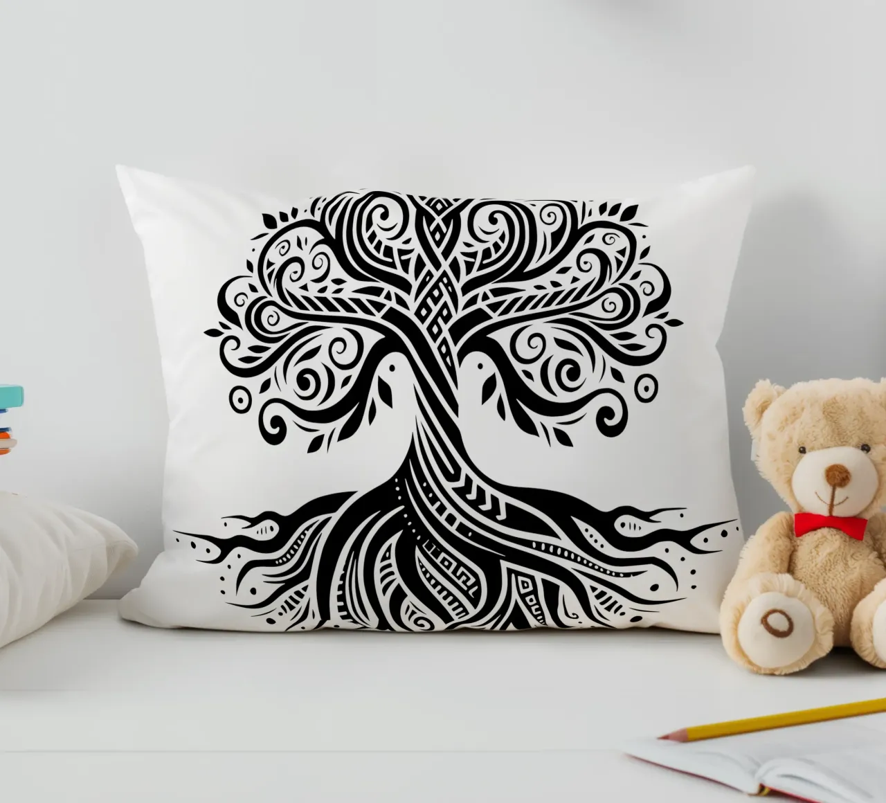 Albero della vita in bianco e nero cuscino da Spiritual Touch