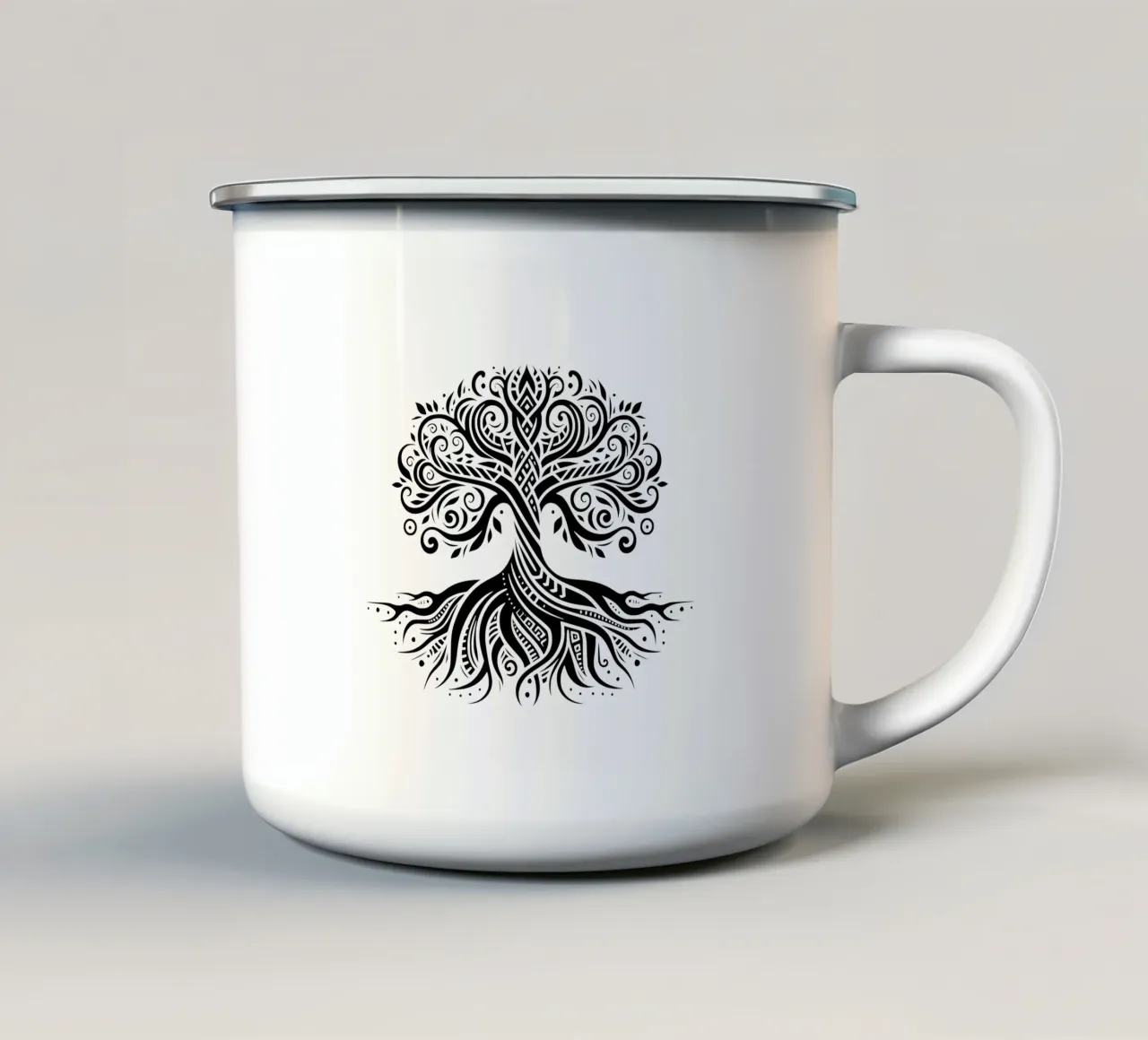 Albero della vita in bianco e nero tazza in smalto da Spiritual Touch
