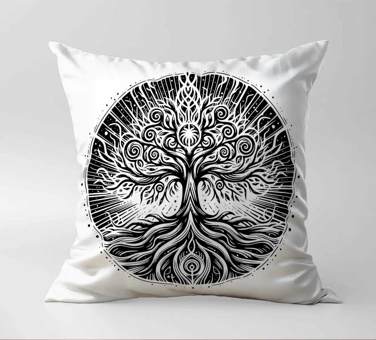 Albero della vita in bianco e nero cuscino da Spiritual Touch