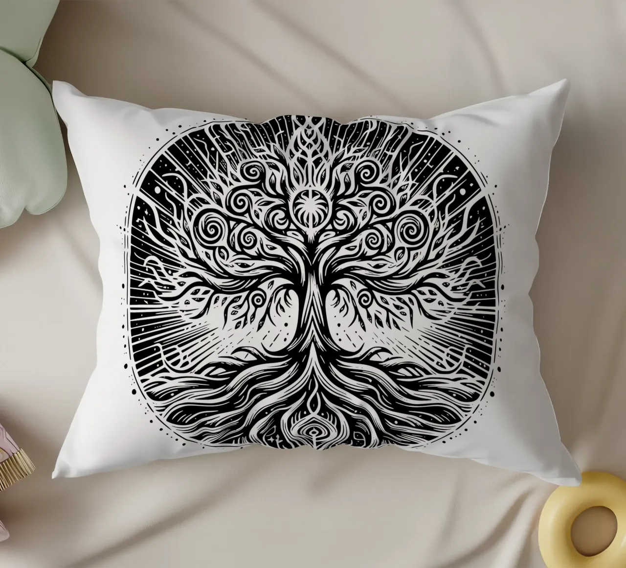 Albero della vita in bianco e nero cuscino da Spiritual Touch