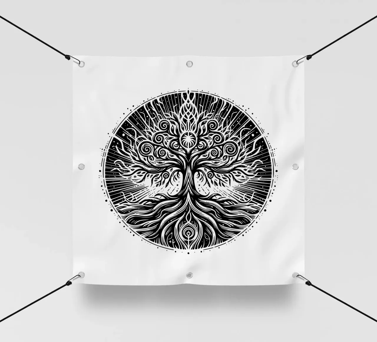 Albero della vita in bianco e nero telo in pvc da Spiritual Touch
