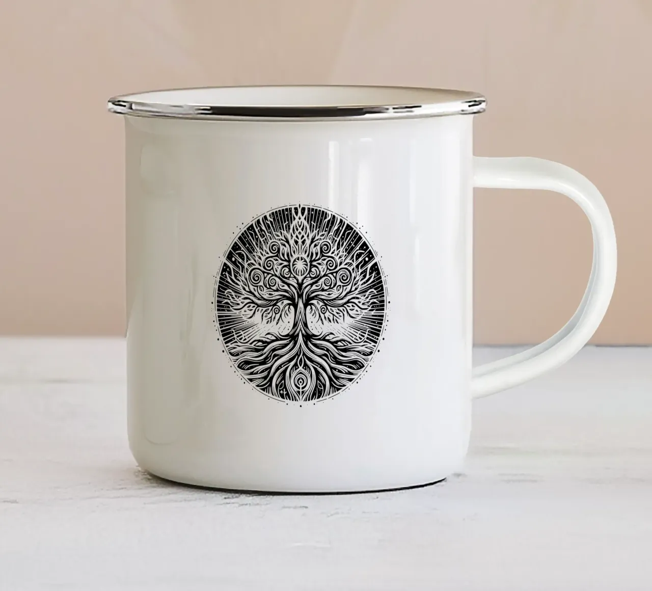 Albero della vita in bianco e nero tazza in smalto da Spiritual Touch