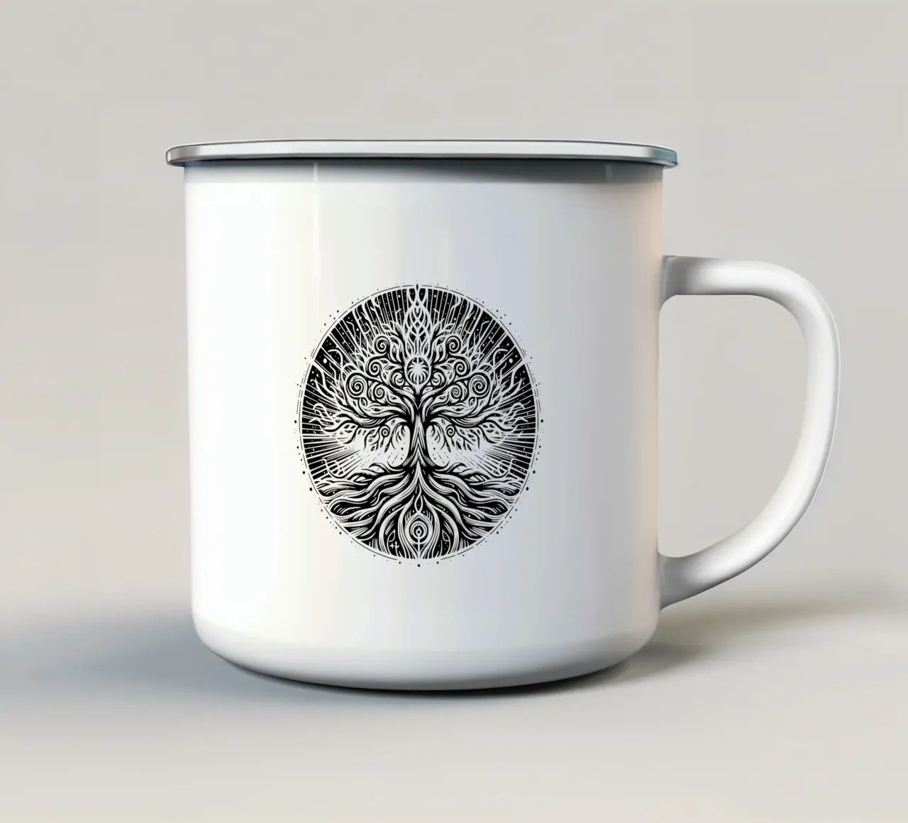 Albero della vita in bianco e nero tazza in smalto da Spiritual Touch