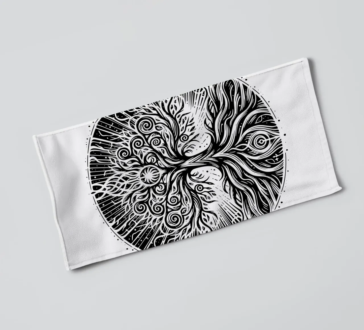 Albero della vita in bianco e nero asciugamano da bagno da Spiritual Touch