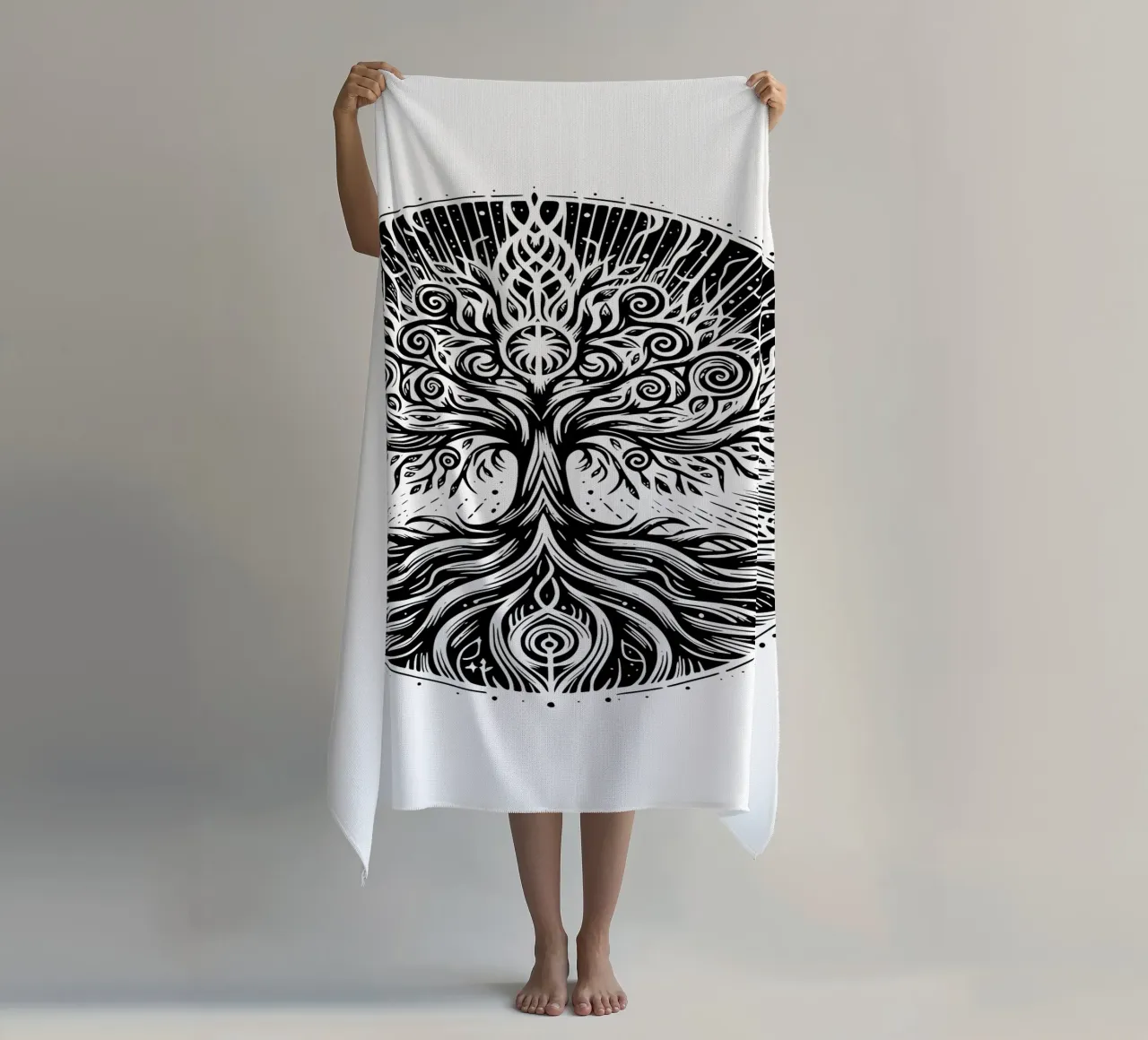 Albero della vita in bianco e nero telo mare da Spiritual Touch