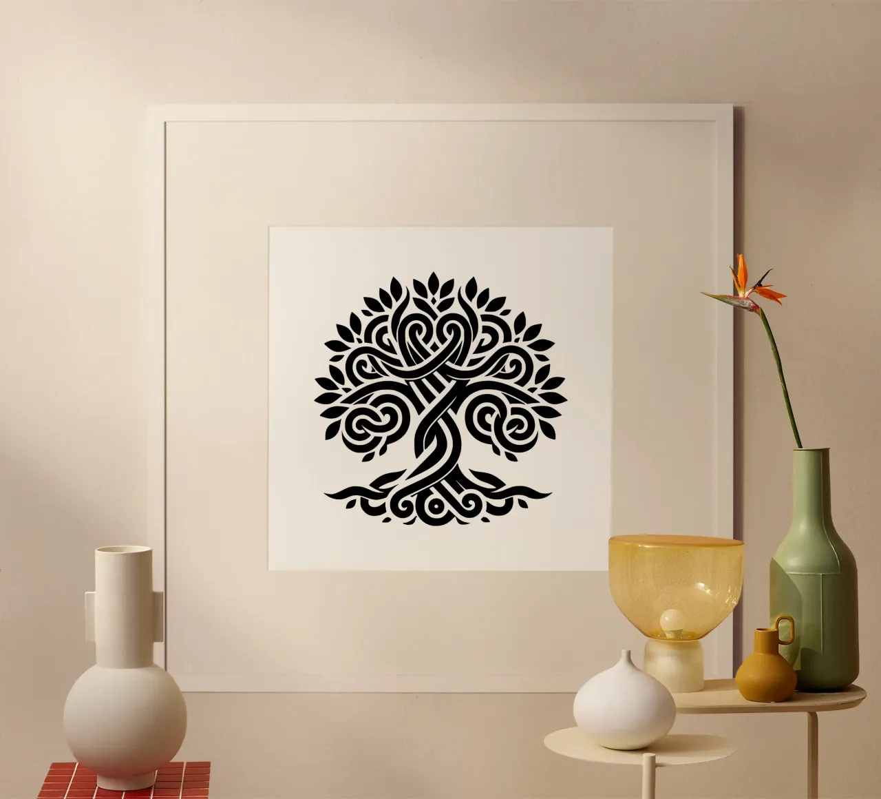 Albero della vita in bianco e nero poster con telaio in plastica da Spiritual Touch