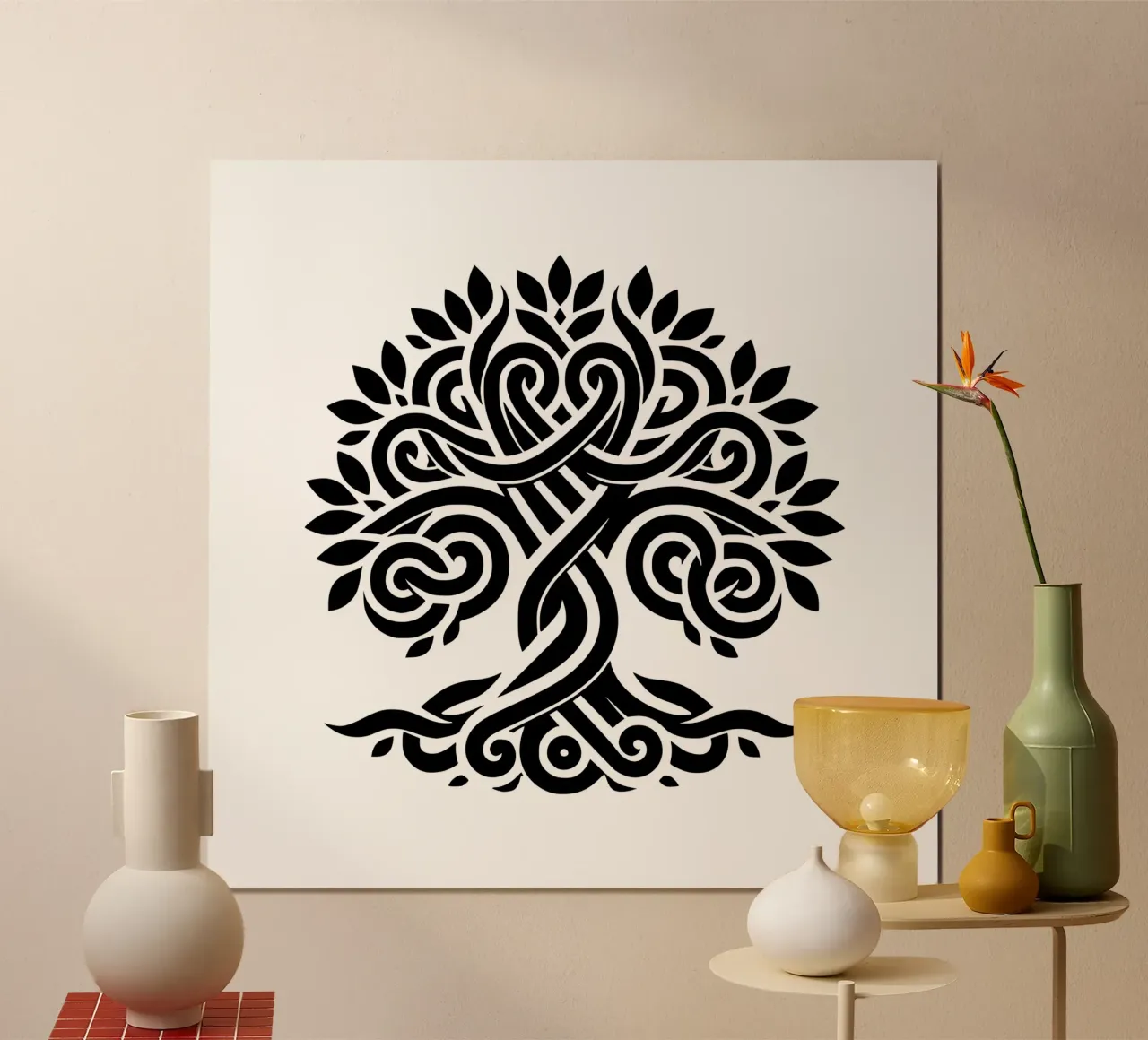Albero della vita in bianco e nero poster con telaio in plastica da Spiritual Touch