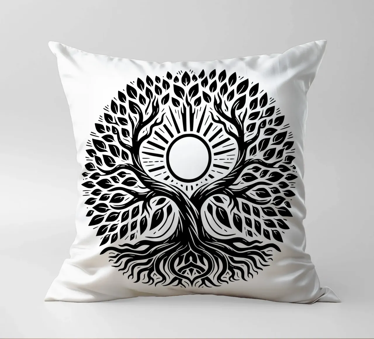 Albero della vita in bianco e nero cuscino da Spiritual Touch