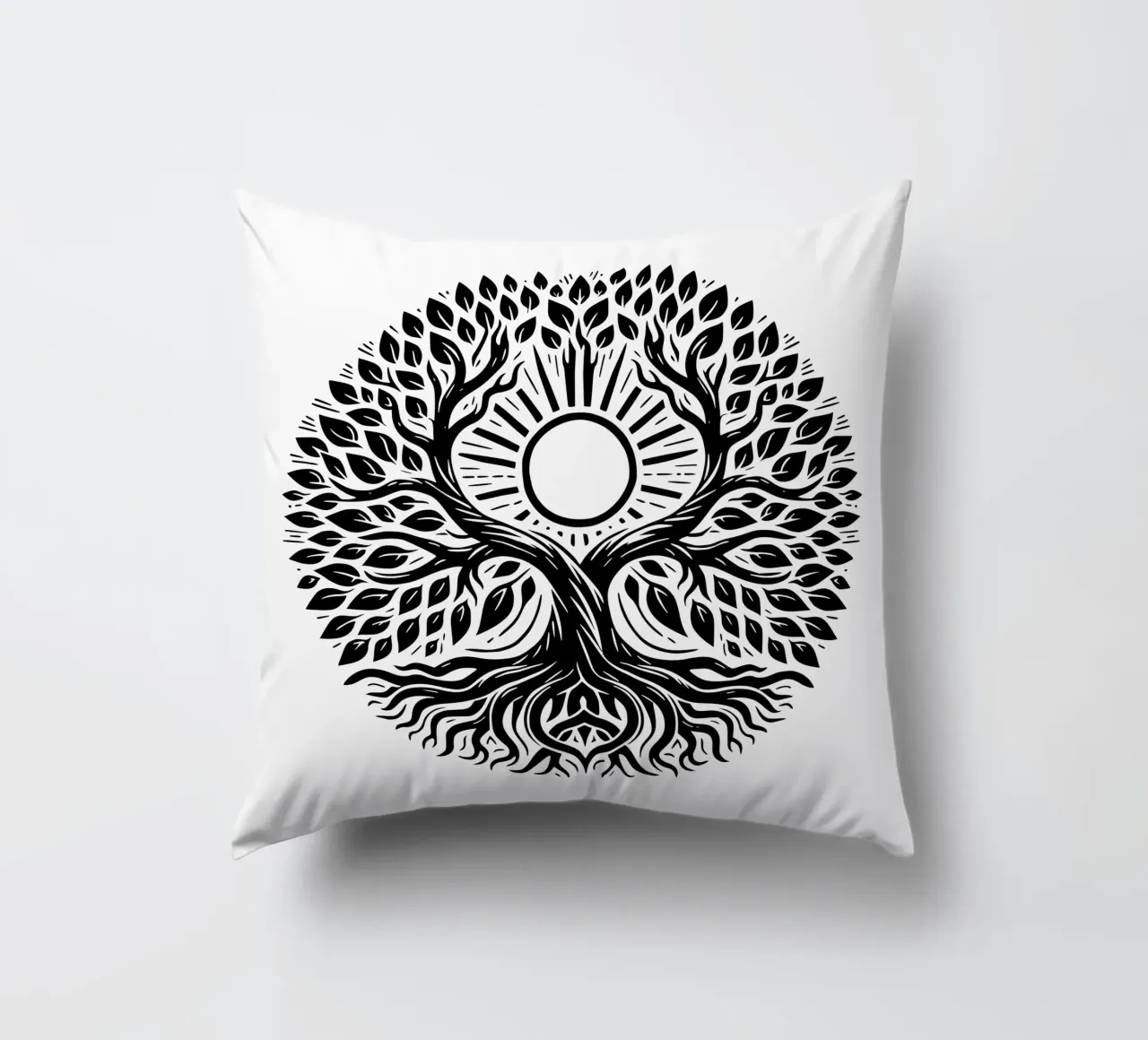 Albero della vita in bianco e nero cuscino da Spiritual Touch