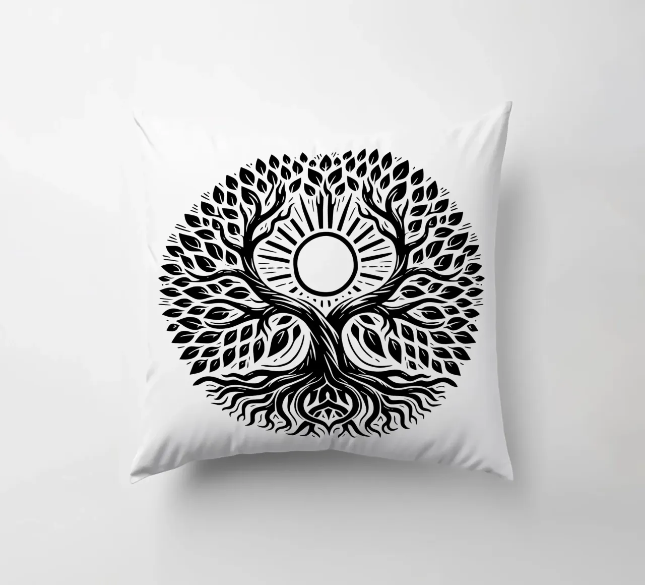 Albero della vita in bianco e nero cuscino da Spiritual Touch