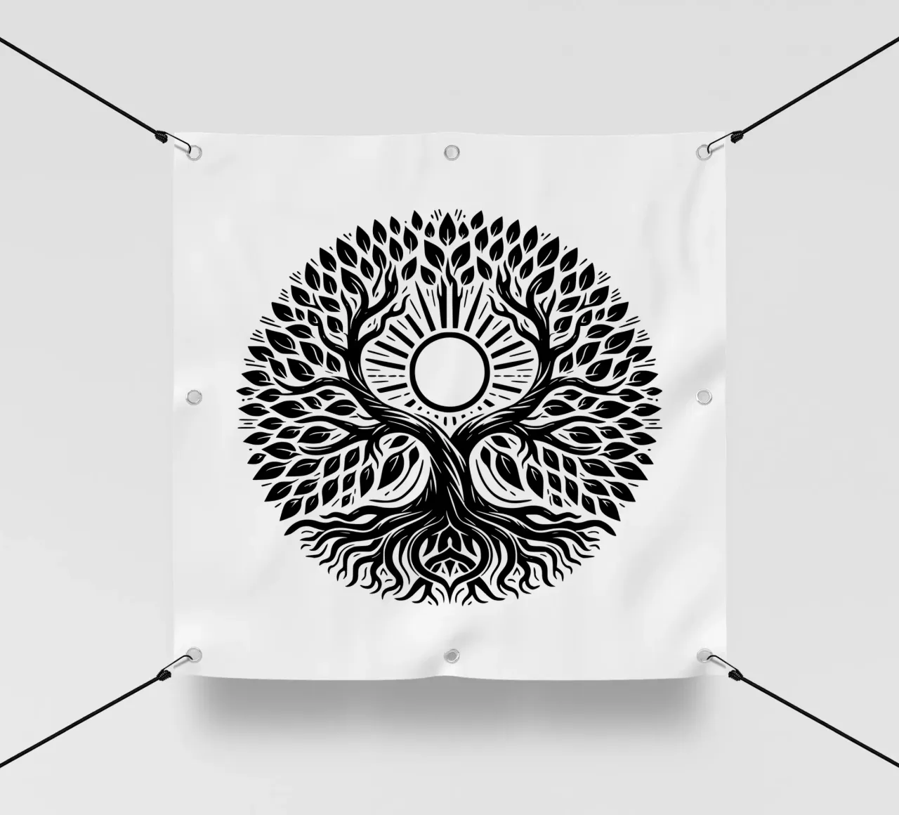 Albero della vita in bianco e nero telo in pvc da Spiritual Touch