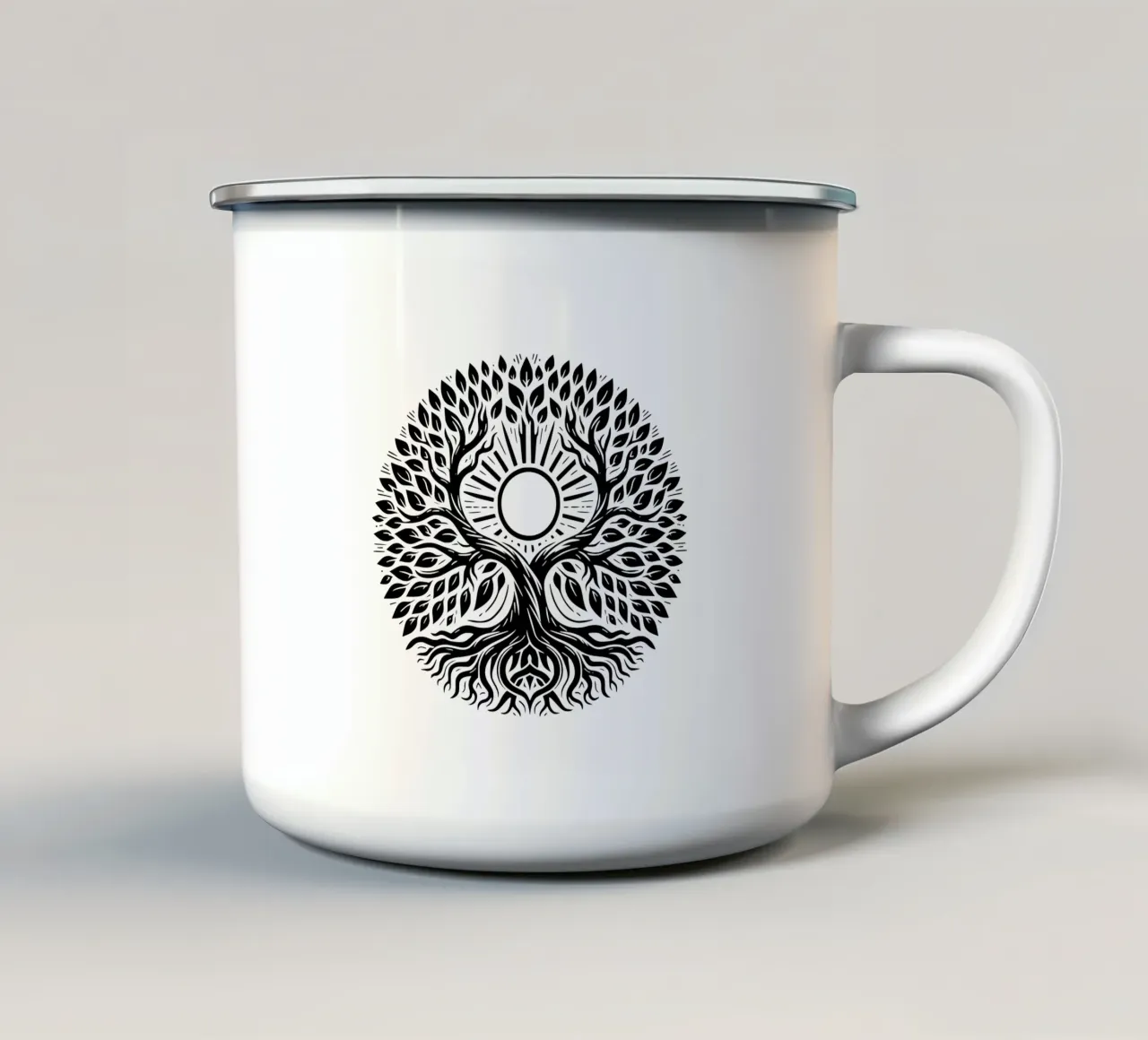 Albero della vita in bianco e nero tazza in smalto da Spiritual Touch
