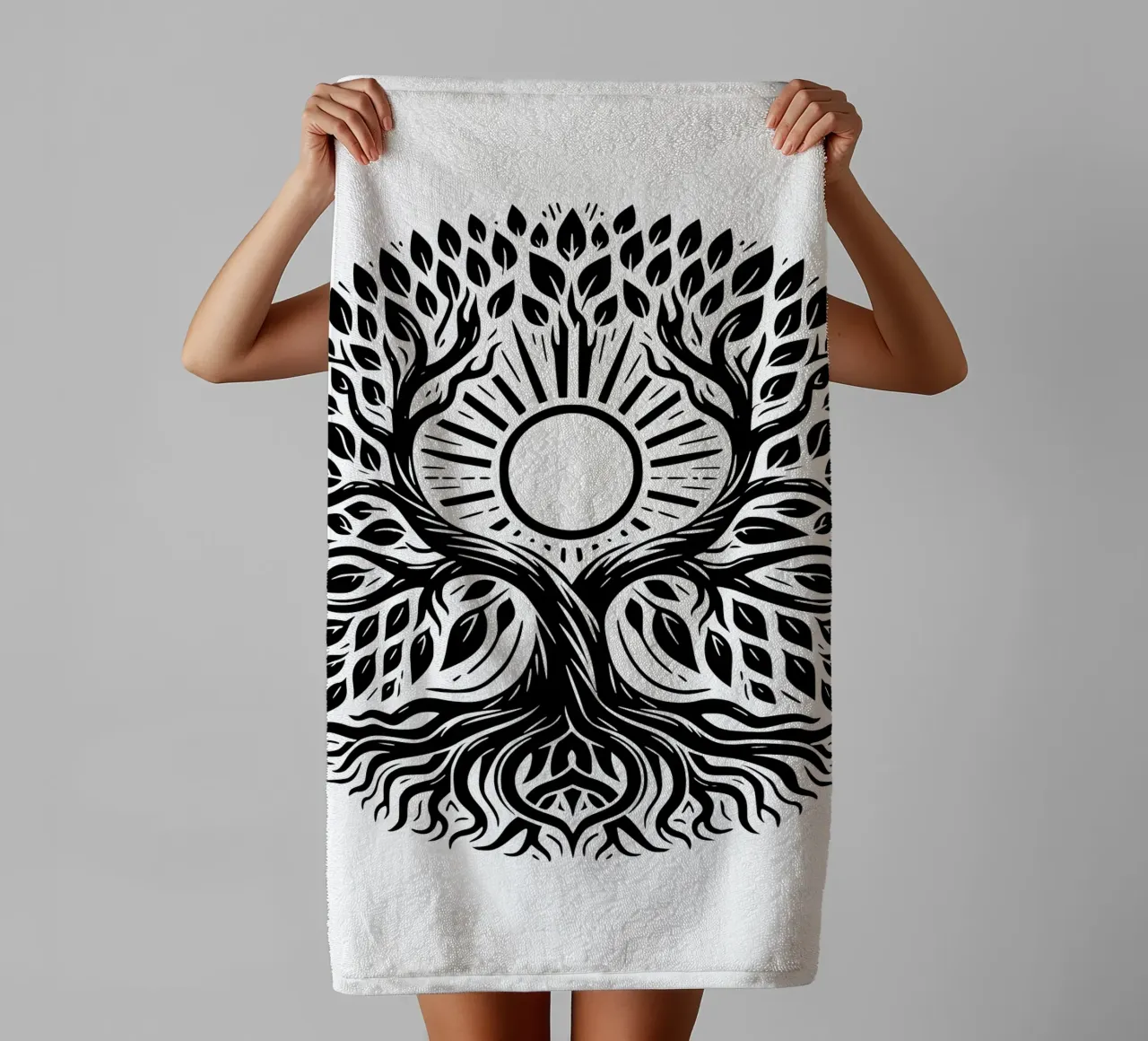Albero della vita in bianco e nero asciugamano da bagno da Spiritual Touch