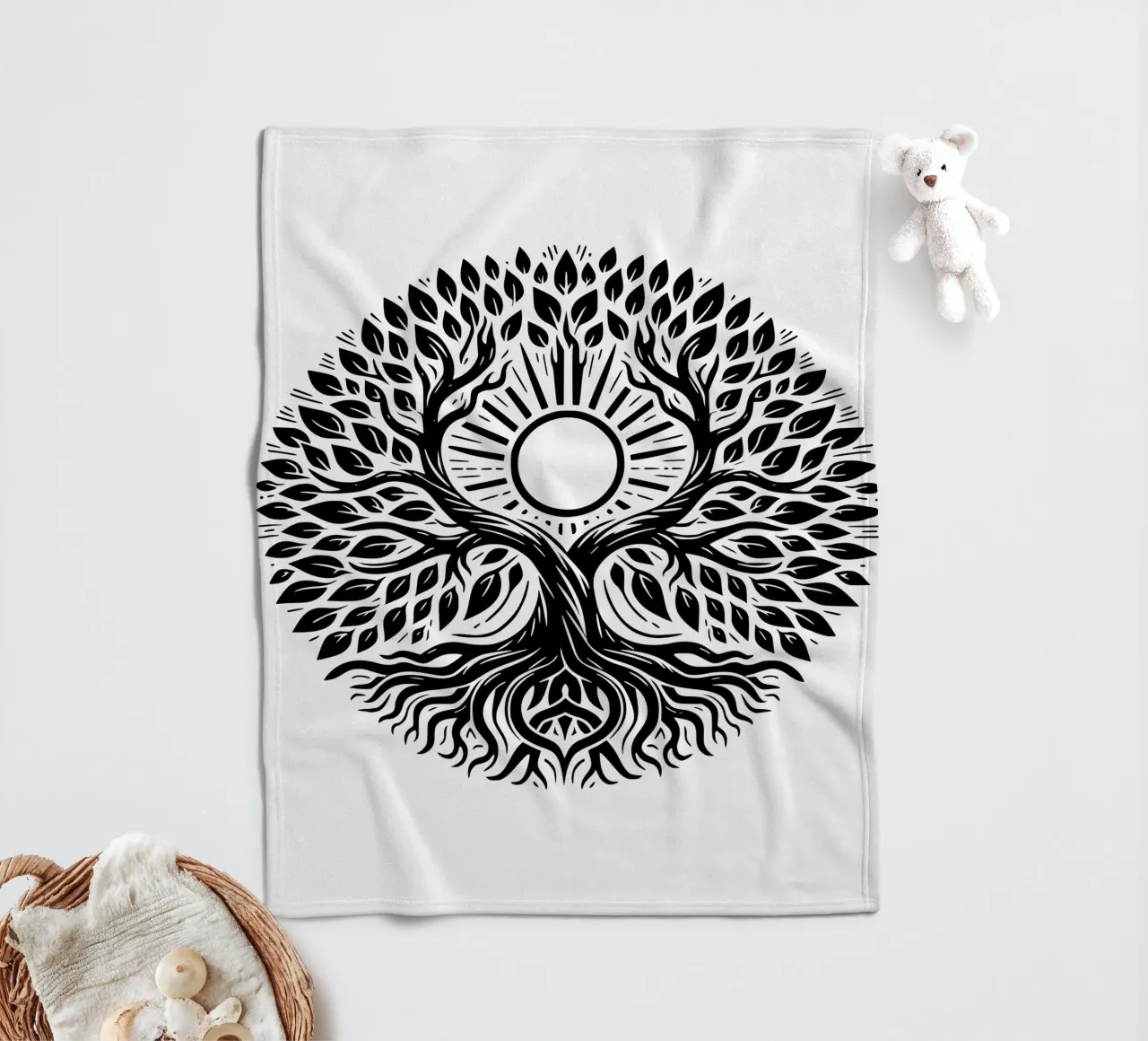 Albero della vita in bianco e nero coperta in pile da Spiritual Touch
