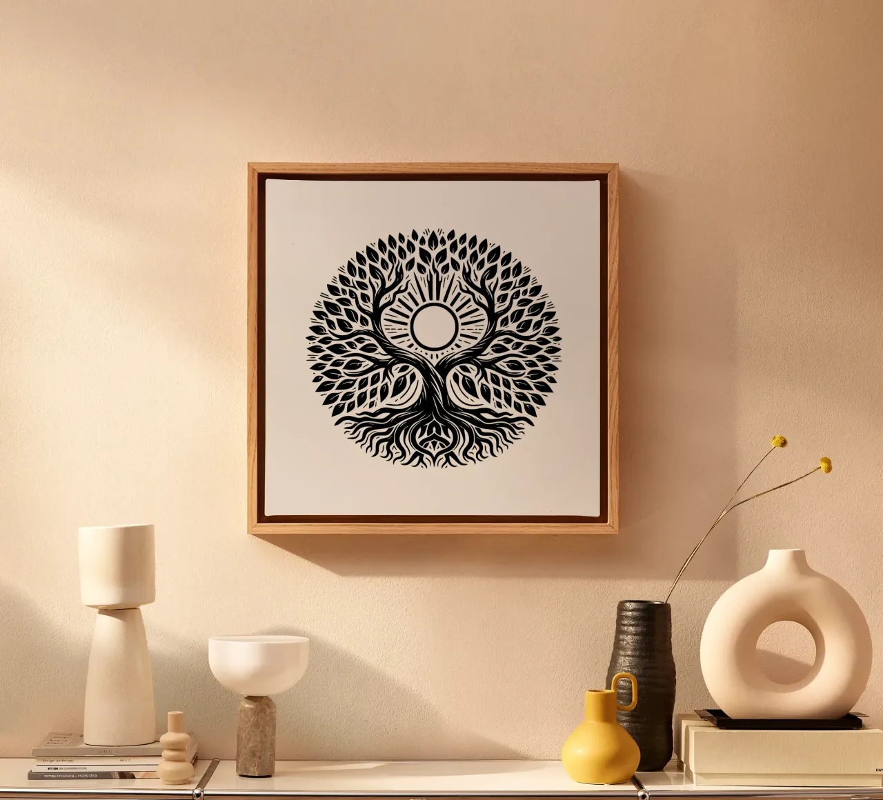 Albero della vita in bianco e nero tela con Cornice a cassetta da Spiritual Touch