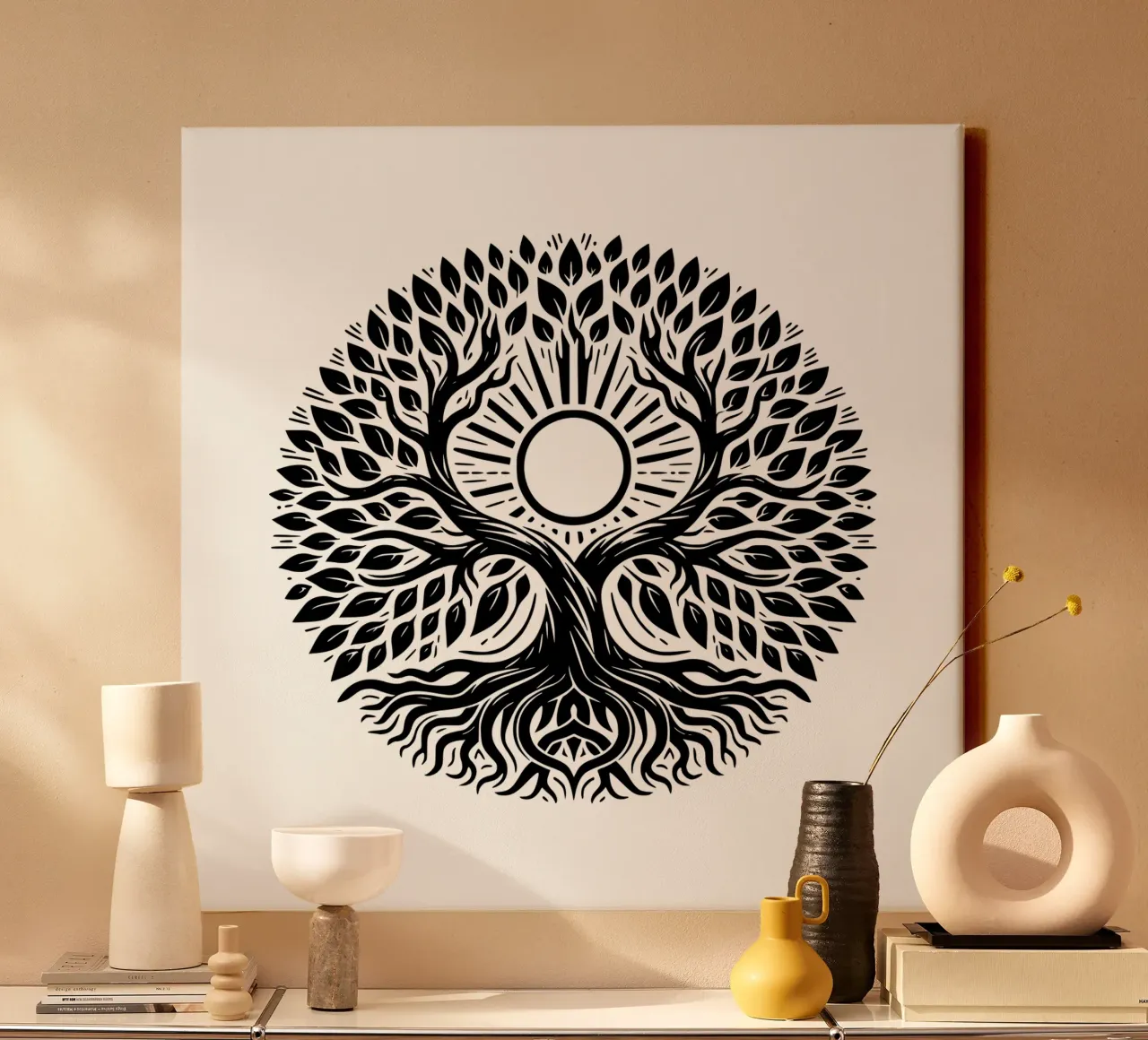 Albero della vita in bianco e nero tela con Cornice a cassetta da Spiritual Touch