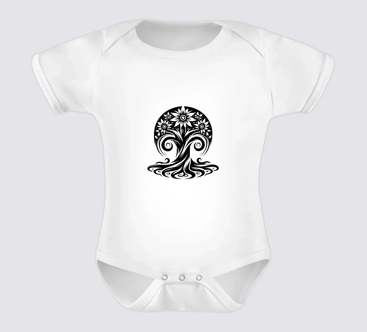 Albero della vita in bianco e nero body neonato maniche corte da Spiritual Touch