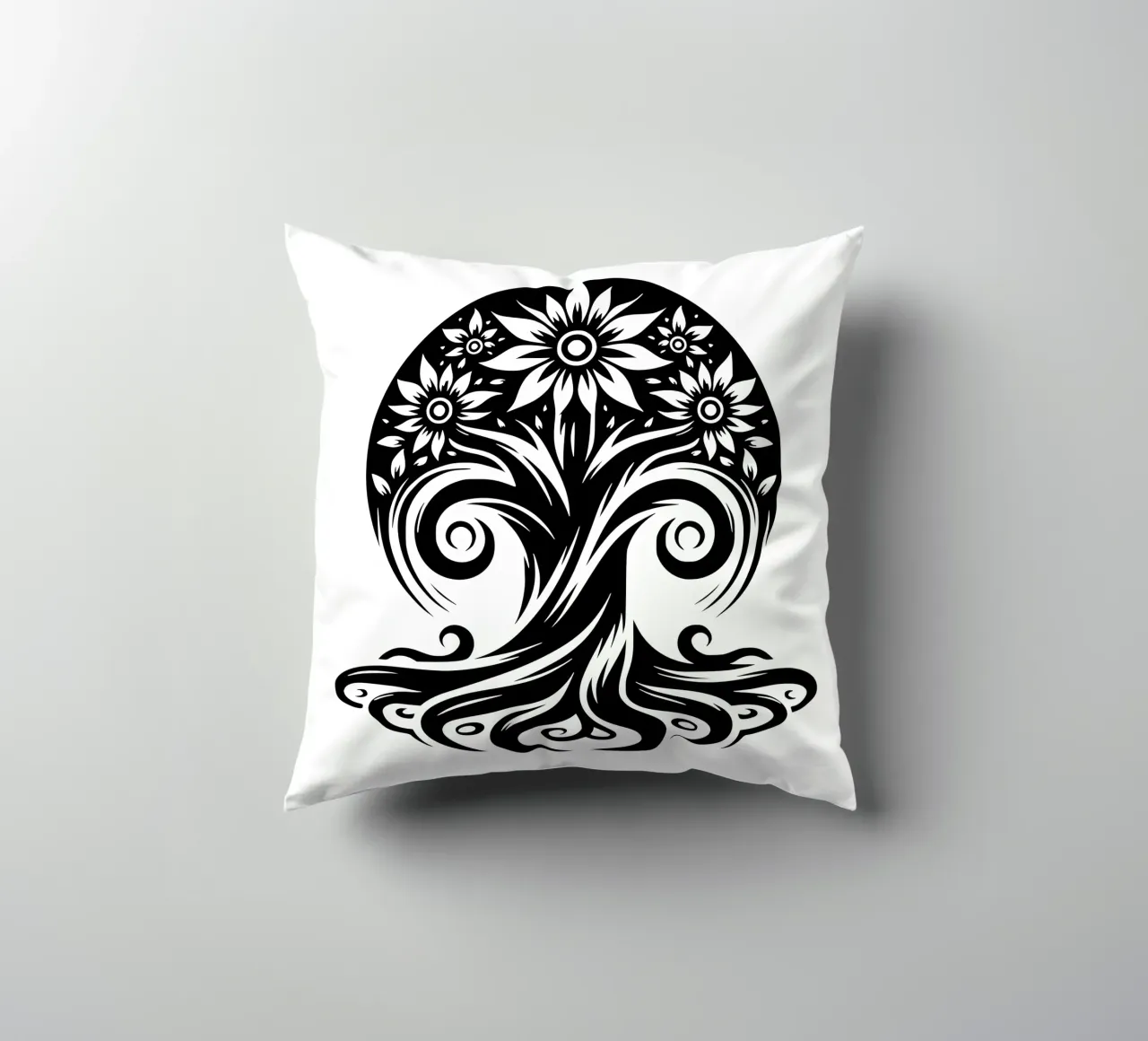 Albero della vita in bianco e nero cuscino da Spiritual Touch