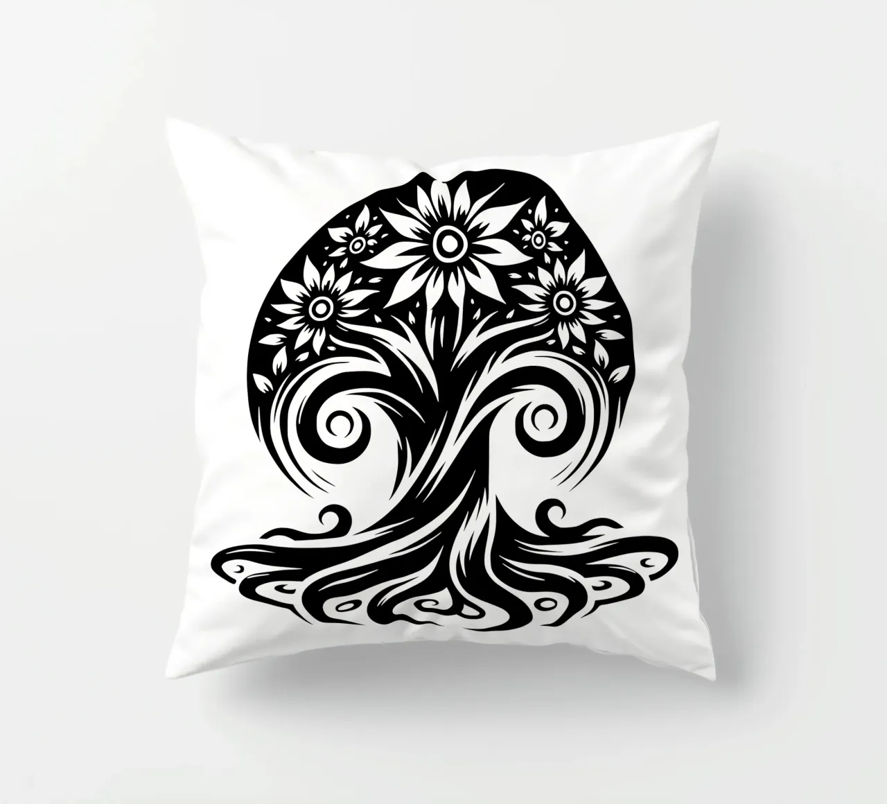 Albero della vita in bianco e nero cuscino da Spiritual Touch