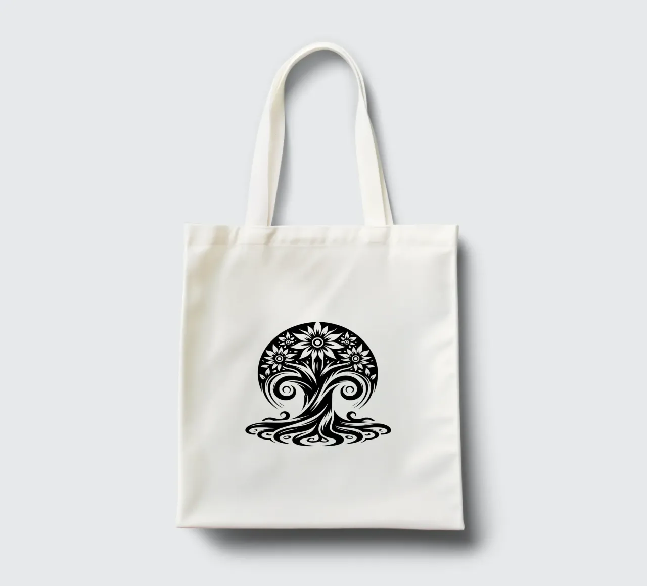 Albero della vita in bianco e nero borsa in juta da Spiritual Touch