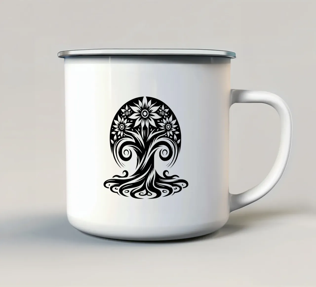 Albero della vita in bianco e nero tazza in smalto da Spiritual Touch