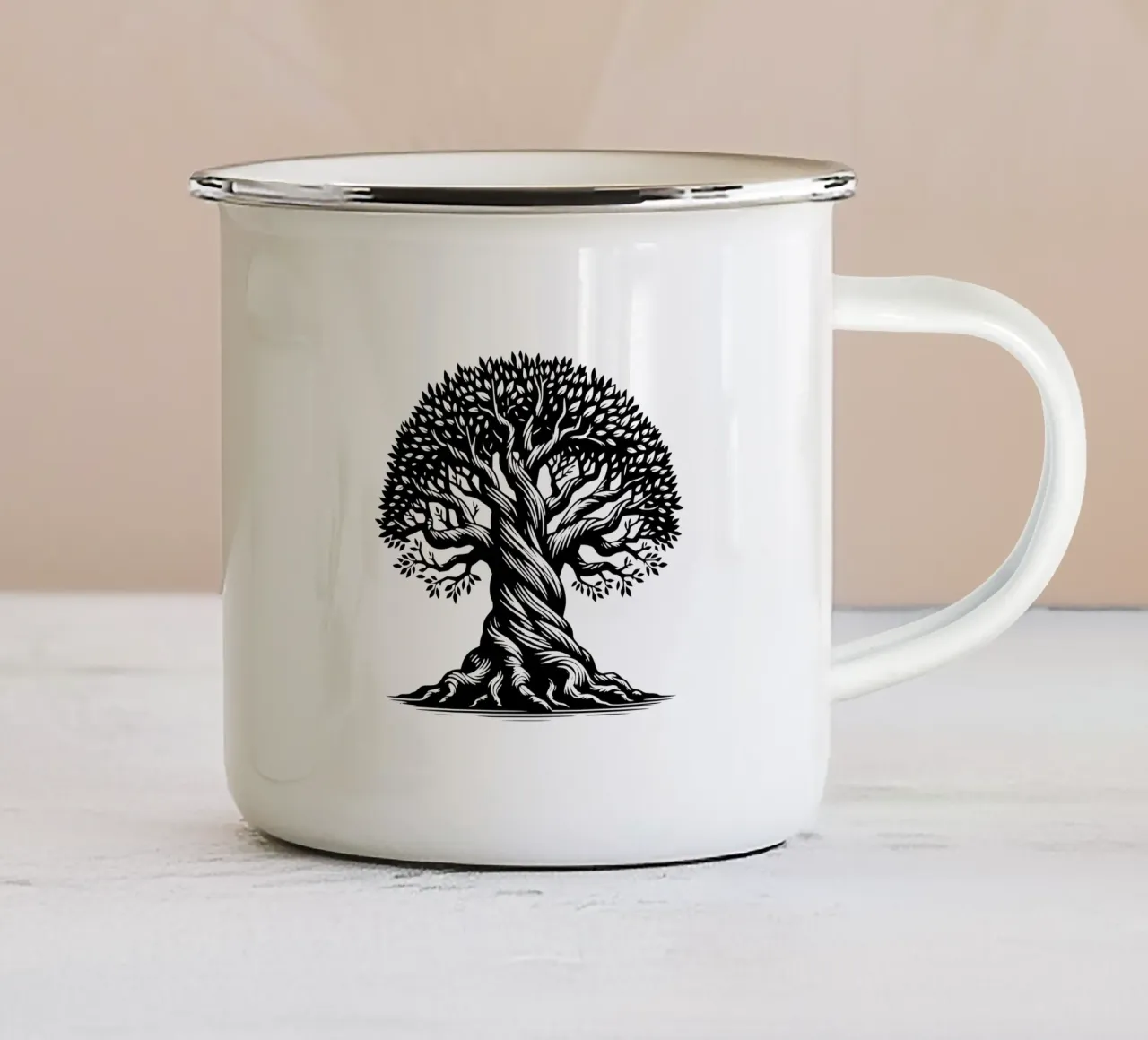 Albero della vita in bianco e nero tazza in smalto da Spiritual Touch