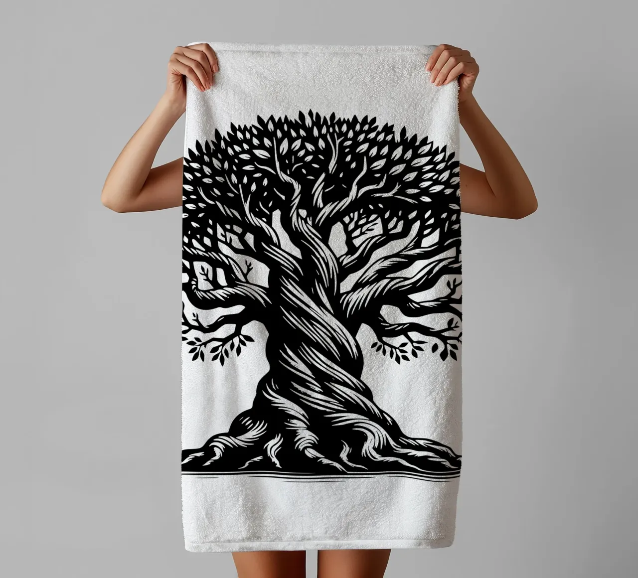 Albero della vita in bianco e nero asciugamano da bagno da Spiritual Touch