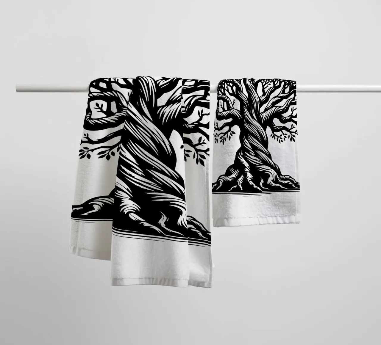 Albero della vita in bianco e nero asciugamano da bagno da Spiritual Touch