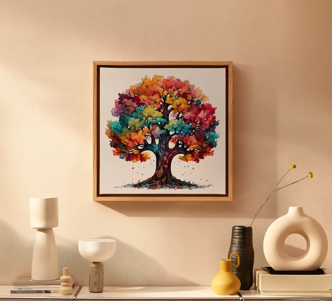 Albero della vita colorato tela con Cornice a cassetta da Spiritual Touch