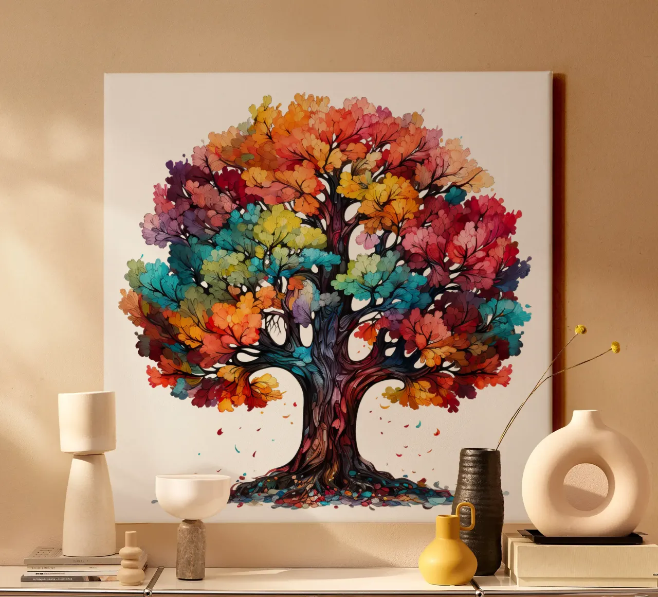 Albero della vita colorato tela con Cornice a cassetta da Spiritual Touch