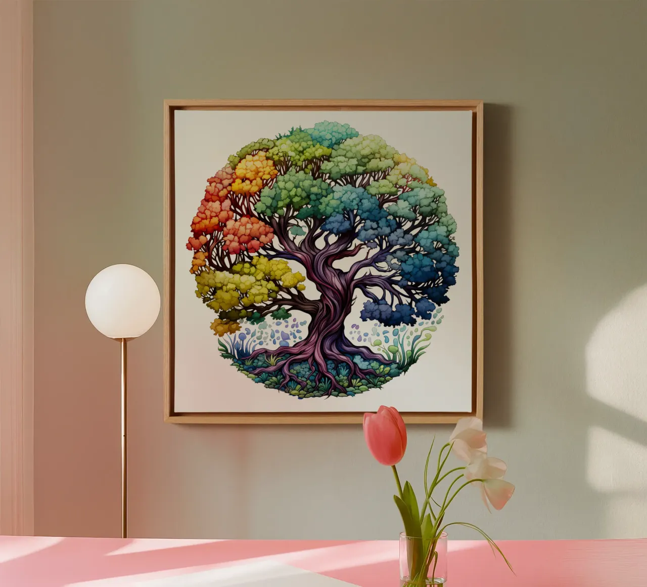Albero della vita colorato tela con Cornice a cassetta da Spiritual Touch