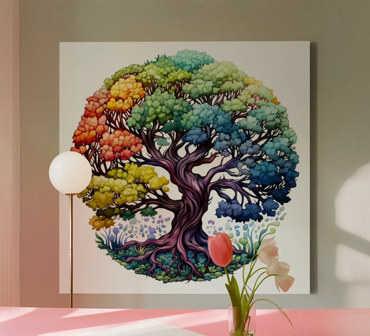 Albero della vita colorato tela con Cornice a cassetta da Spiritual Touch